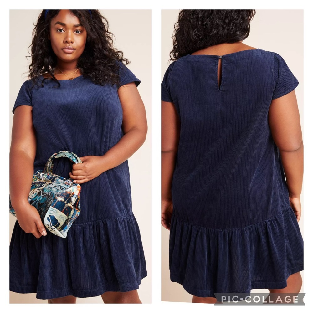 MAEVE by ANTHROPOLOGIE Navy Blue “Tessa”Lightweight Corduroy Dress